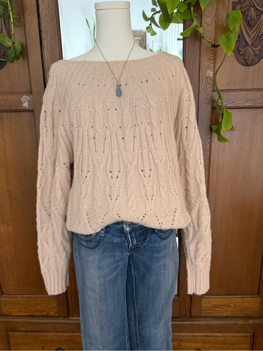 White House Black Market Blush Cable Knit Sweater M Balletcore Coquette